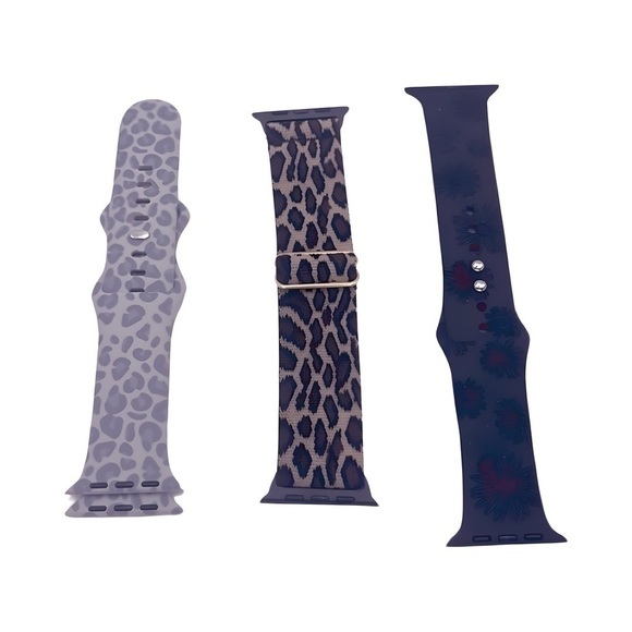 3-Pack: Engraved Flower & Leopard Print Bands for Apple Watch Series - Picture 3 of 5